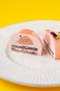 Close-up of cake in plate on table