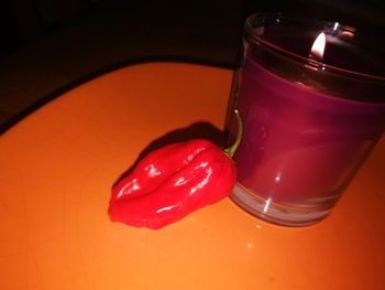 Close-up of red wine on table