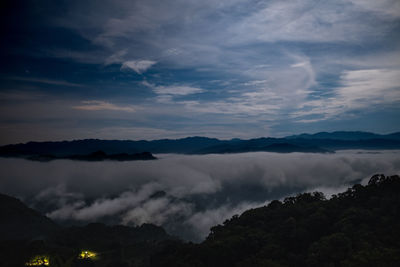 Scenic view of mountains against sky during sunset