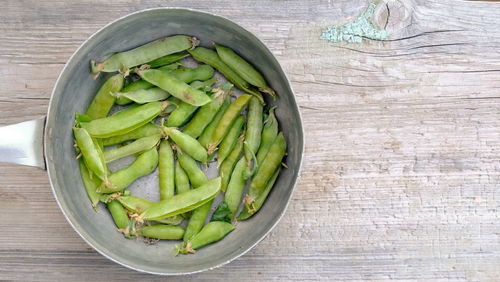 High angle view of vegetables in bowl on table