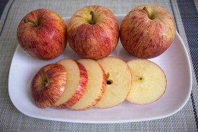 High angle view of apples on table