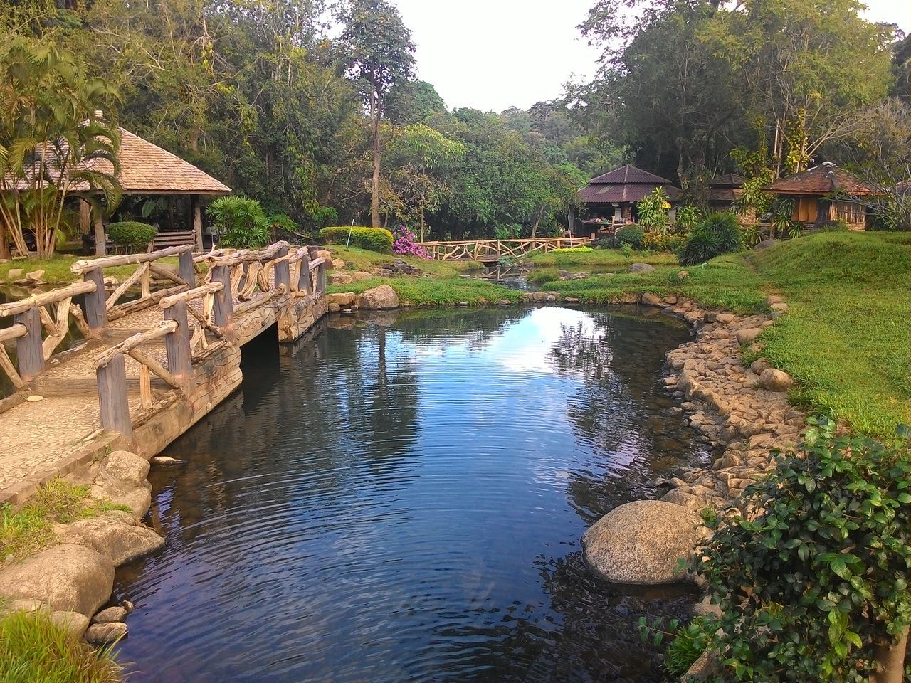 water, architecture, built structure, tree, building exterior, canal, river, waterfront, reflection, green color, house, nature, stream, arch bridge, arch, bridge - man made structure, day, tranquility, pond, outdoors