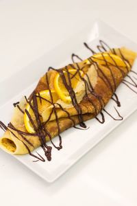 High angle view of dessert in plate on table