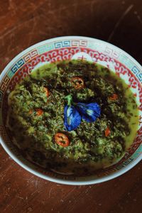 High angle view of food in bowl on table