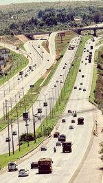 High angle view of vehicles on street