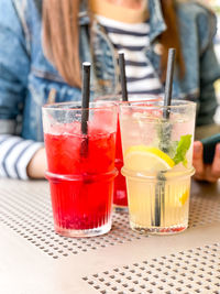 Close-up of beer glass on table