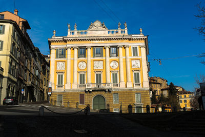 Buildings against clear blue sky