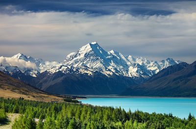 Scenic view of snowcapped mountains against sky