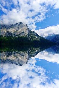 Scenic view of mountains against cloudy sky