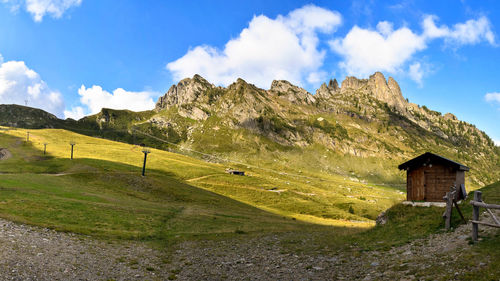 Scenic view of landscape and mountains against sky