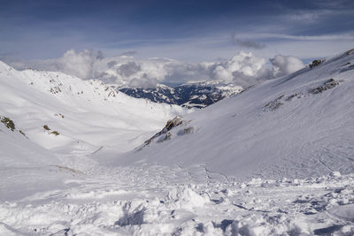 Scenic view of snowcapped mountains against sky