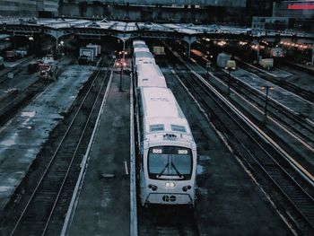 High angle view of train at railroad station