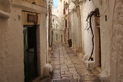 View in the streets of the medival white village of ostuni, italy