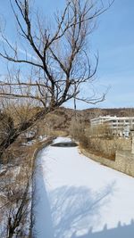 Scenic view of lake against sky during winter