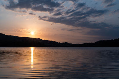 Scenic view of lake against sky during sunset