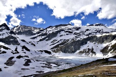 Scenic view of snowcapped mountains against sky