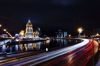 Light trails on road at night