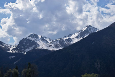 Scenic view of snowcapped mountains against sky