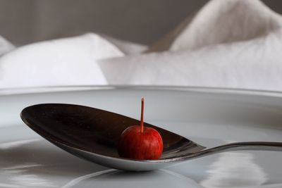 Close-up of apples in bowl on table