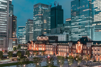 Beautiful cityscape with tokyo station in marunouchi business district, japan