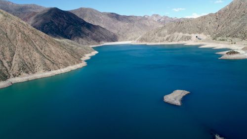 Scenic view of sea and mountains