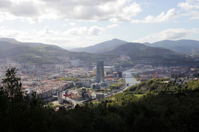 High angle view of townscape against sky