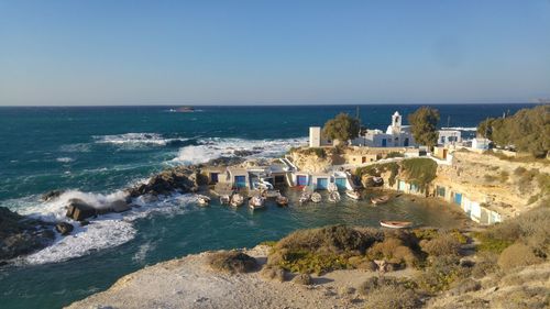 High angle view of beach against clear sky