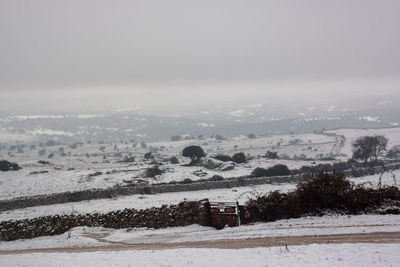 Scenic view of landscape against sky during winter