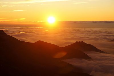 Scenic view of dramatic sky over landscape during sunset