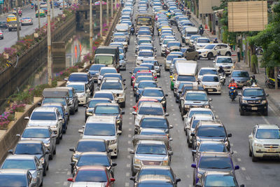 High angle view of traffic on city street