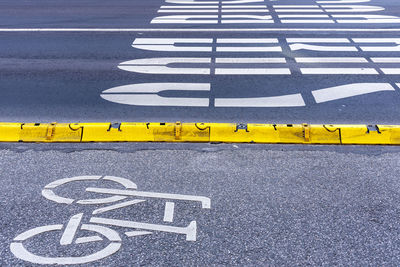 High angle view of sign on street