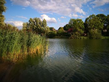 Scenic view of lake against sky