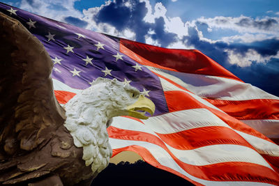 Low angle view of flag against sky