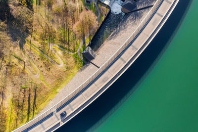 High angle view of road seen through car window