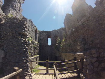 Low angle view of steps against sky