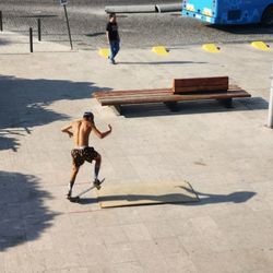 High angle view of skateboard on road