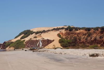 Scenic view of land against clear blue sky