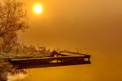 Scenic view of river against sky during sunset