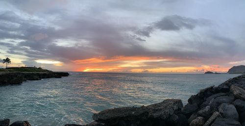 Scenic view of sea against sky during sunset