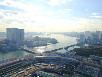 High angle view of city at waterfront