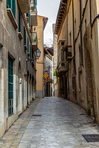 Narrow street in the old town, historic center of palma on balearic island mallorca, spain