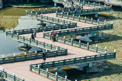 High angle view of people at swimming pool