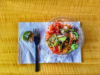 High angle view of food served in plate