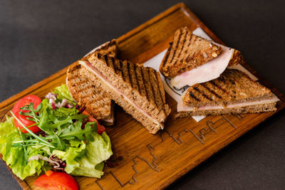 High angle view of food on cutting board