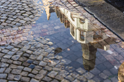 High angle view of puddle on street