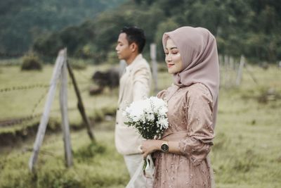 Side view of young couple