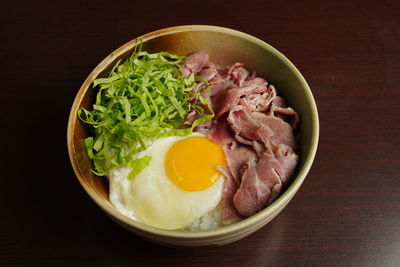 Directly above shot of breakfast served in bowl