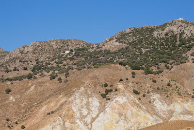 Scenic view of rocky mountains against clear blue sky