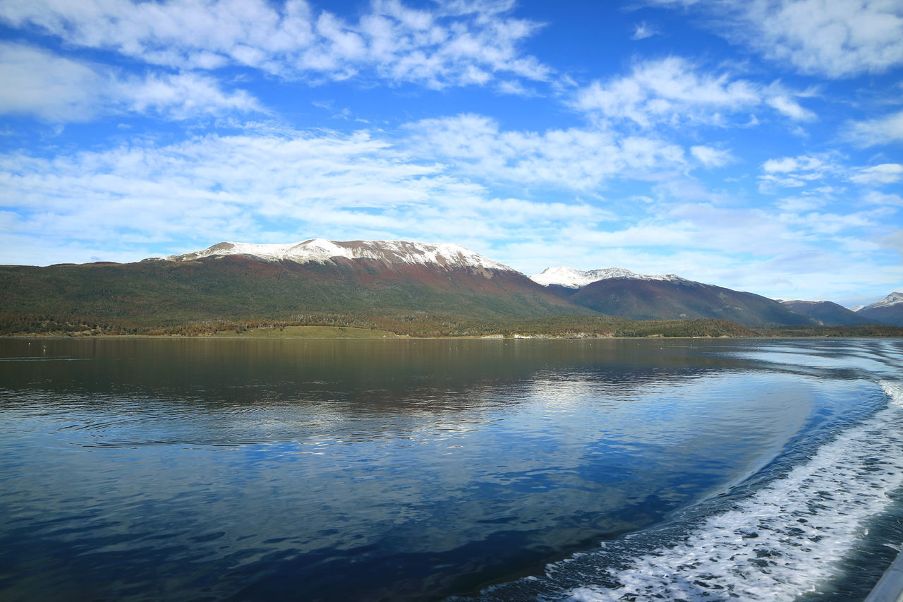 SCENIC VIEW OF LAKE BY MOUNTAIN AGAINST SKY