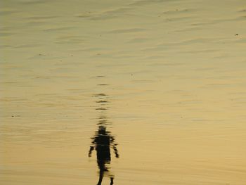 High angle view of lake at sunset